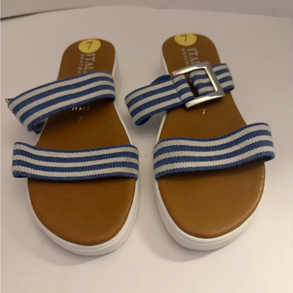 Italian Shoemakers Blue and White Striped Sandals Women’s 7